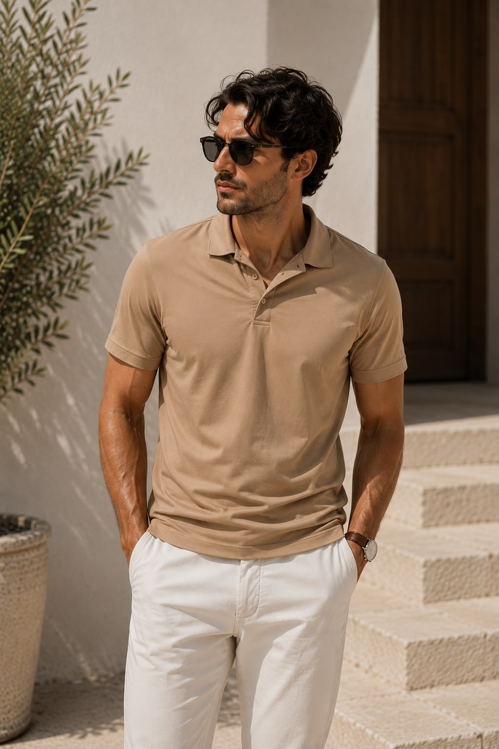 alessandro-lamura-polo-essential-beige-herren-polo-kurzarm-uni image 1