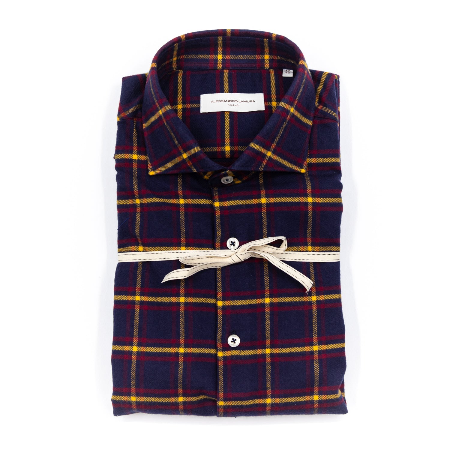 alessandro-lamura-camicia-scozzese-blu-bordeaux-herren-flanell-karohemd image 2