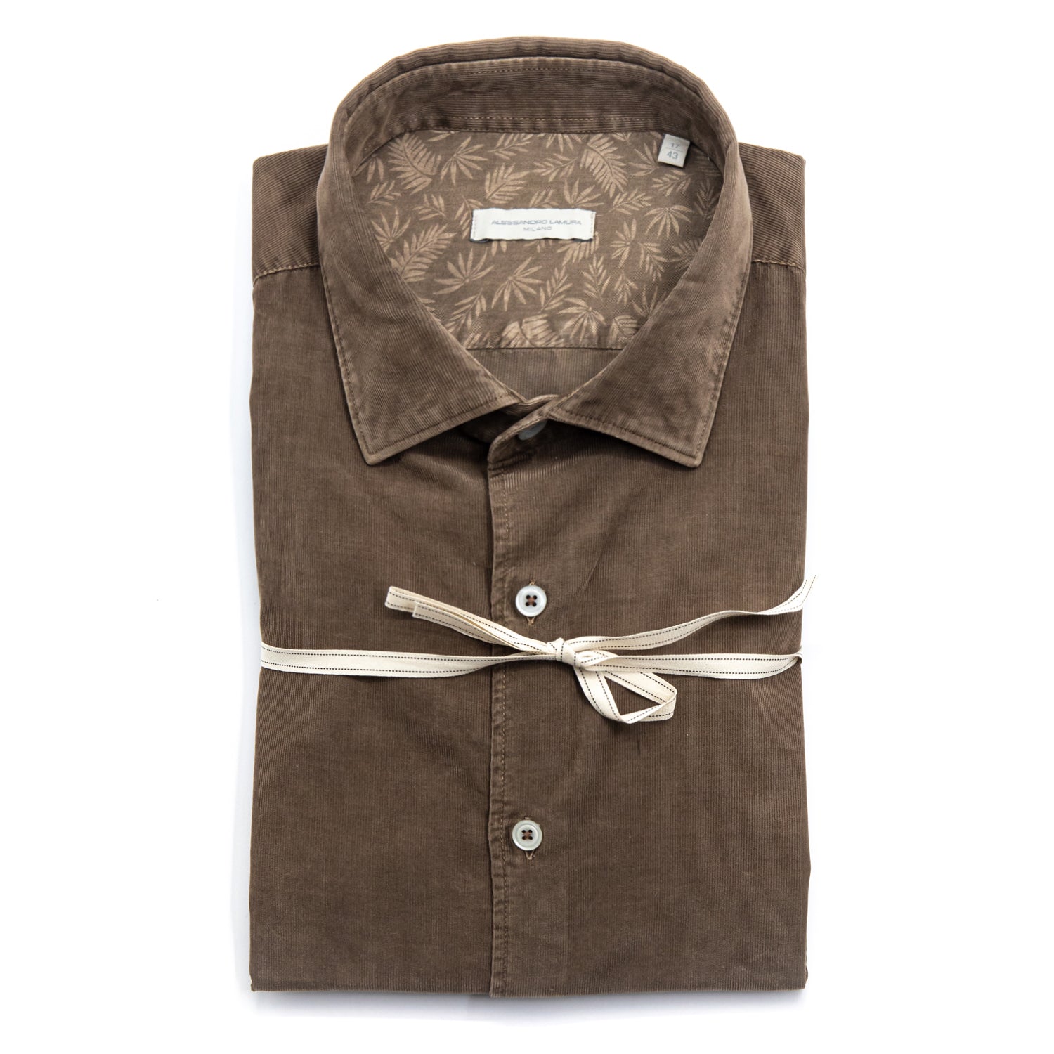 alessandro-lamura-herren-cord-hemd-braun-mit-bl-tter-innenkragen image 2
