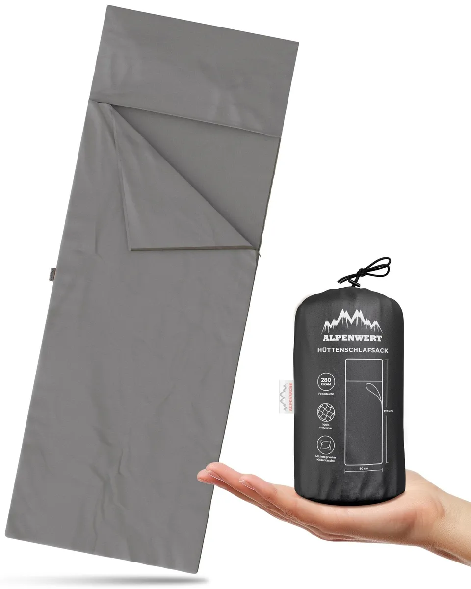 alpenwert-h-ttenschlafsack-mikrofaser-280-g-mit-packsack-220-x-80-cm image 1