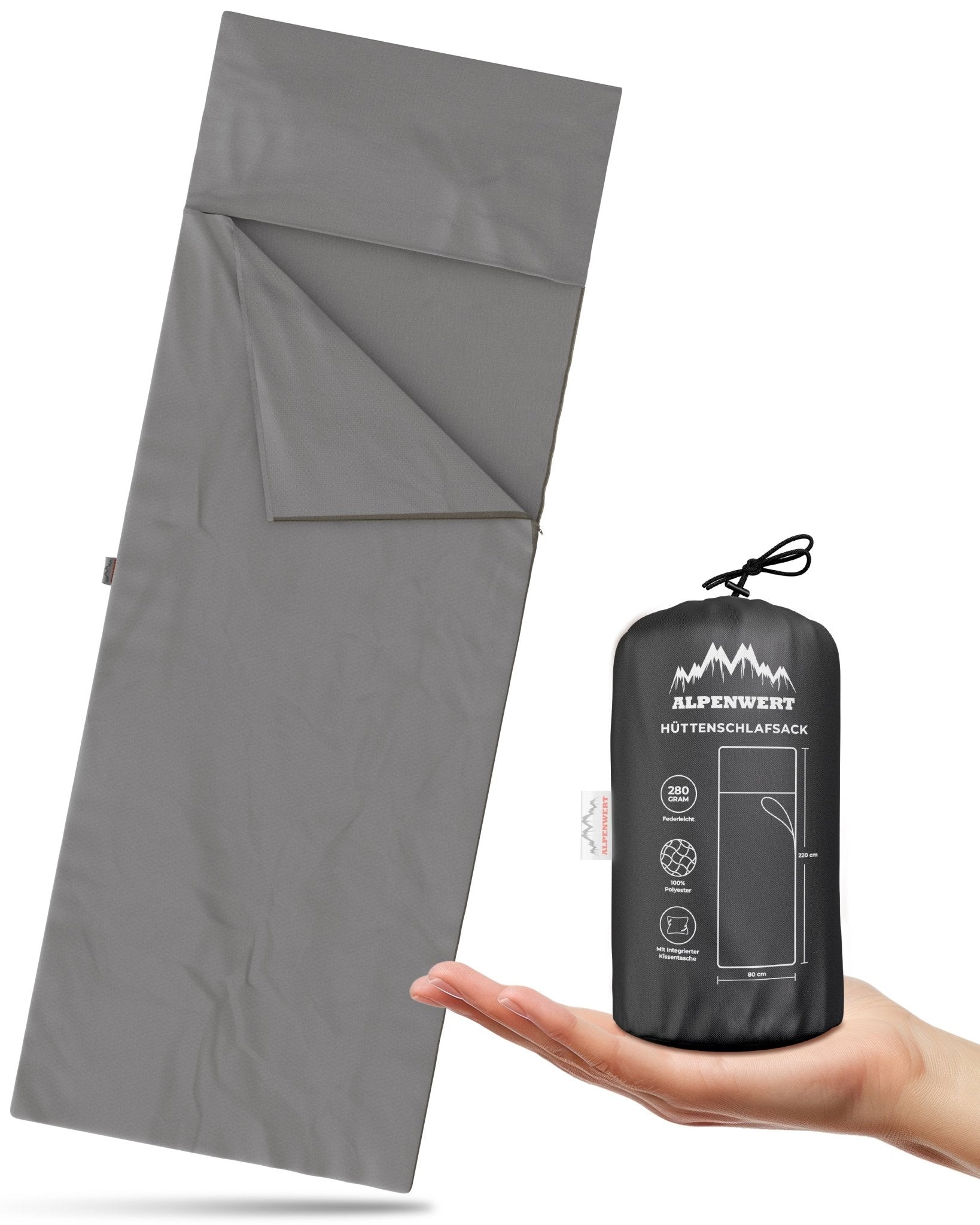alpenwert-h-ttenschlafsack-mikrofaser-280-g-mit-packsack-220-x-80-cm image 1