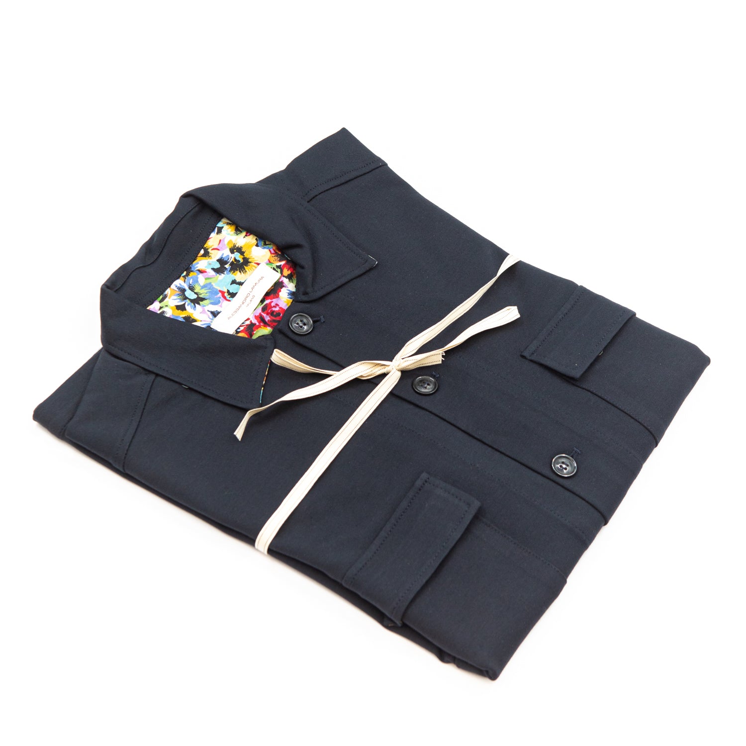 alessandro-lamura-giacca-camicia-blu-notte-herren-overshirt-mit-blumen-innenfutt image 1