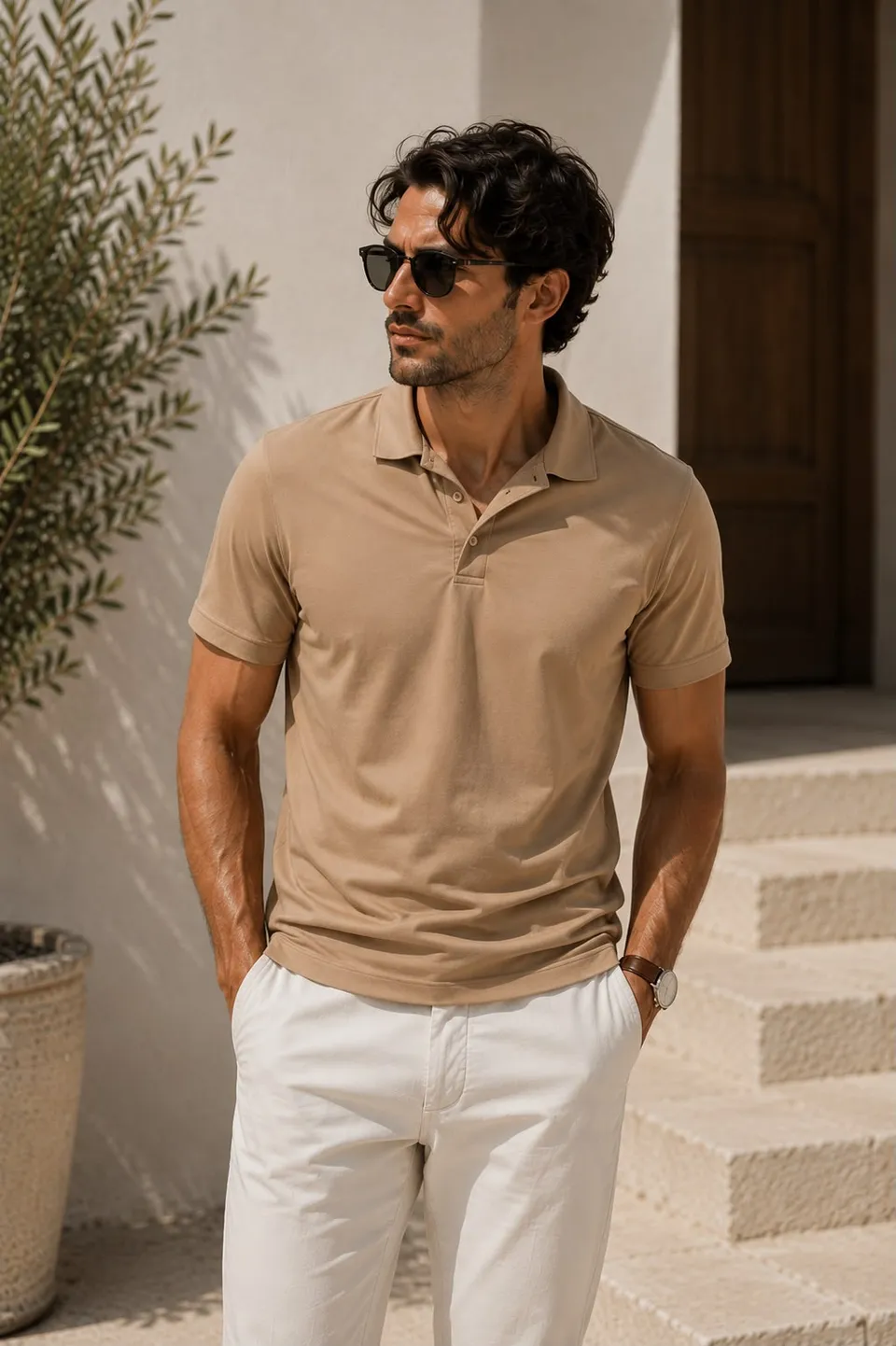 alessandro-lamura-polo-essential-beige-herren-polo-kurzarm-uni image 1