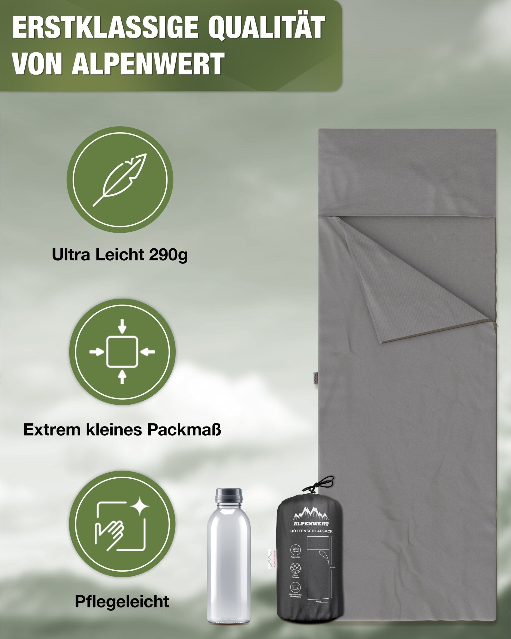 alpenwert-h-ttenschlafsack-mikrofaser-280-g-mit-packsack-220-x-80-cm image 4