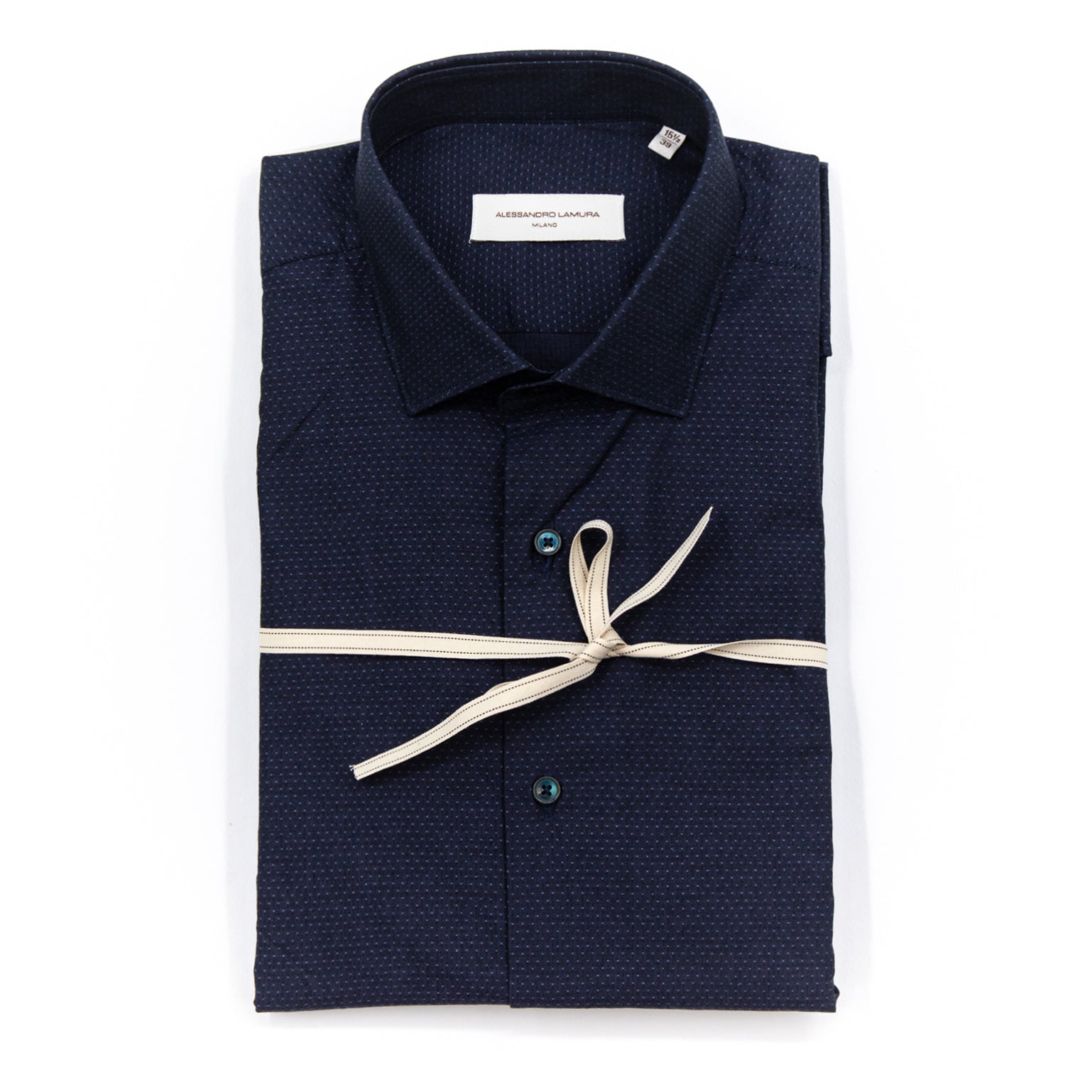 alessandro-lamura-camicia-microdisegno-blu-notte-herrenhemd-aus-baumwolle image 2